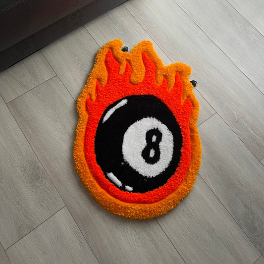 8 Pool Rug in Flames - Handmade